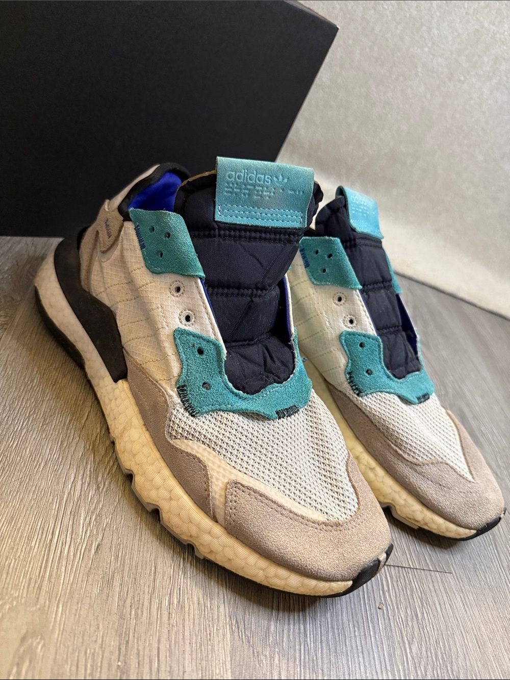adidas White, Teal & Navy Slip-On Sneakers